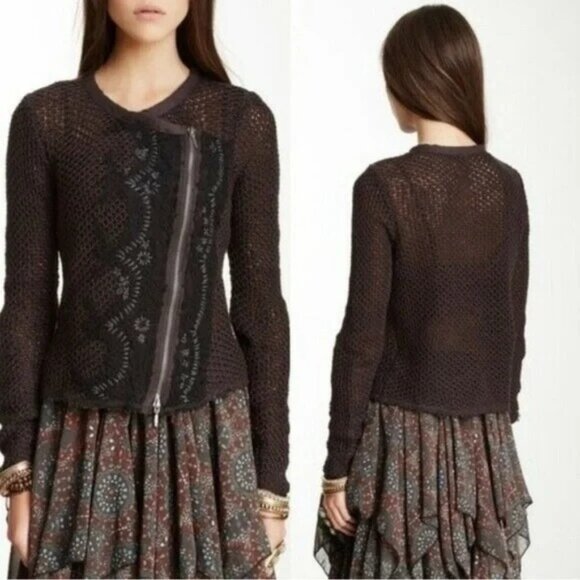 Free People Jackets & Blazers - Free People Femme Fatale Knit Moto Zip Cardigan Open Knit Sweater small